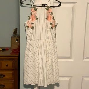 Striped floral appliqué dress